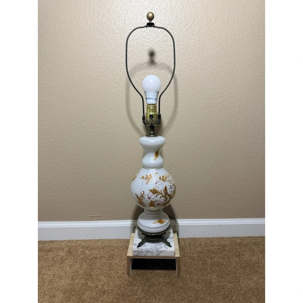Vtg White Satin Lamp Made in Western Germany, Poseidon Fish Base On Marble 29